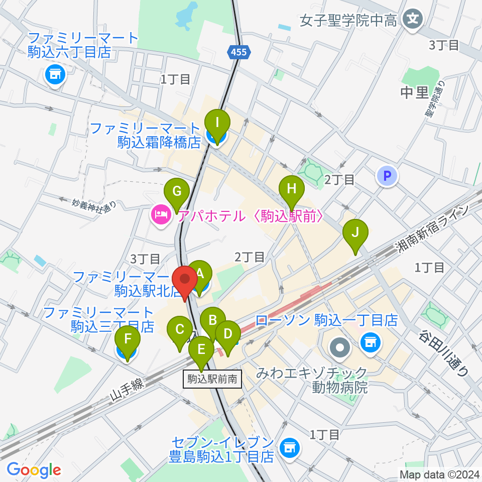 スタジオダンダン周辺のコンビニエンスストア一覧地図