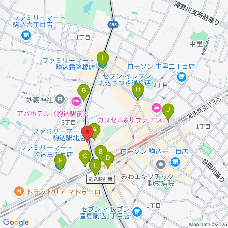 スタジオダンダン周辺のコンビニエンスストア一覧地図