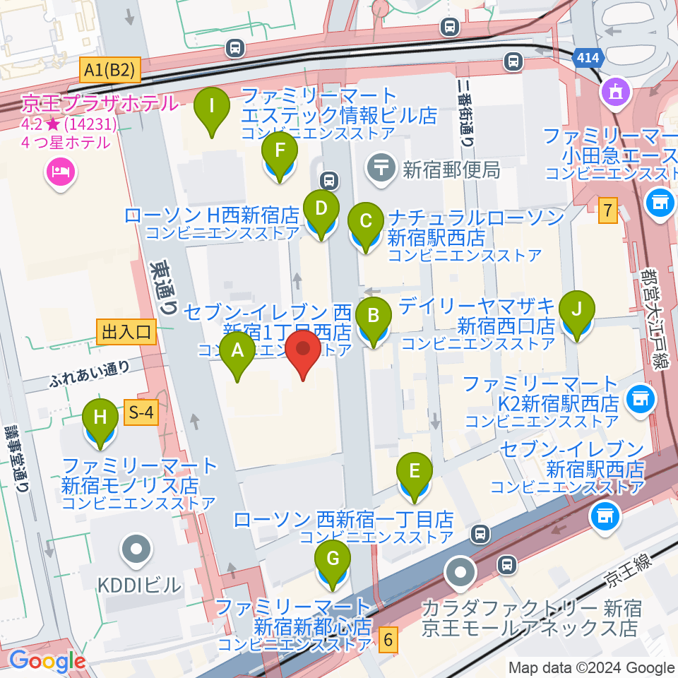 EYS音楽教室 新宿スタジオ周辺のコンビニエンスストア一覧地図