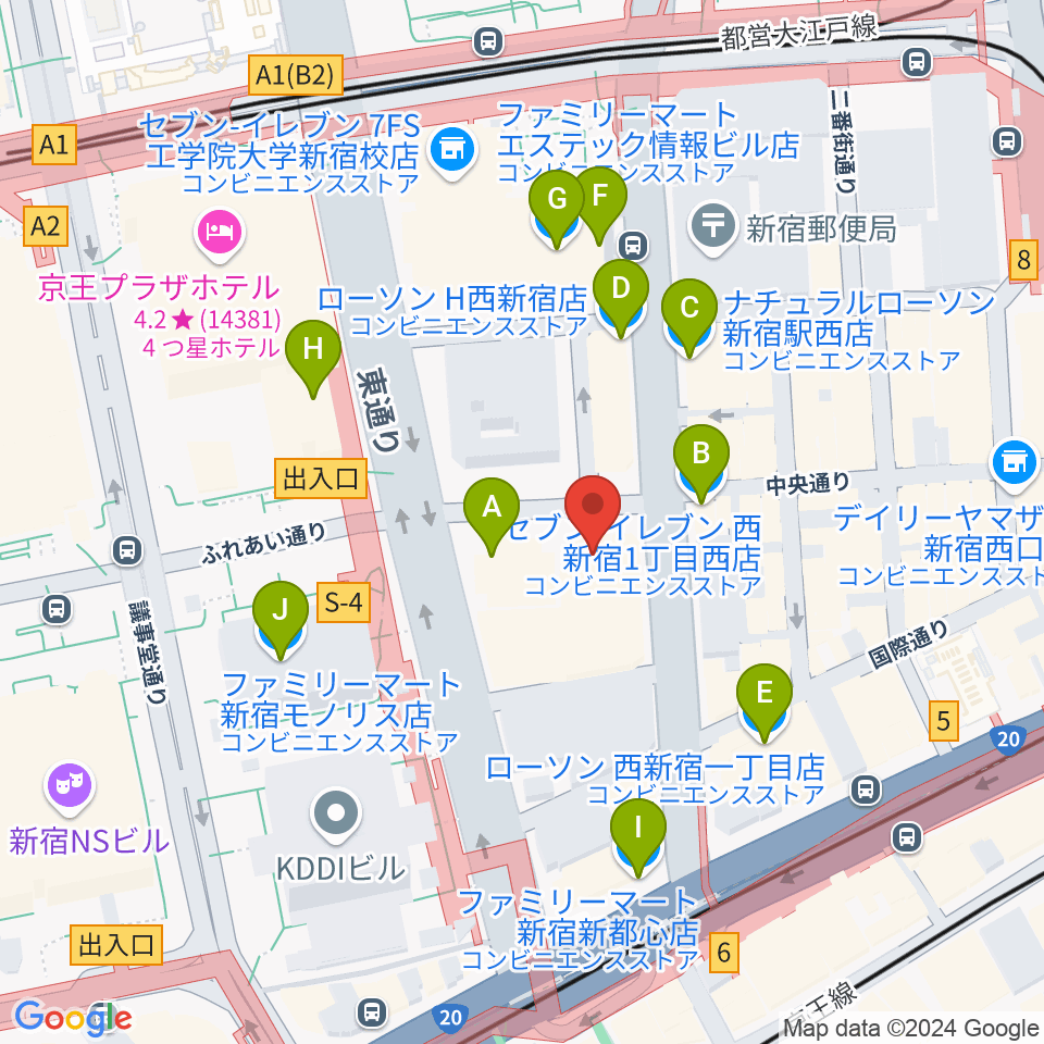 EYS音楽教室 新宿スタジオ周辺のコンビニエンスストア一覧地図