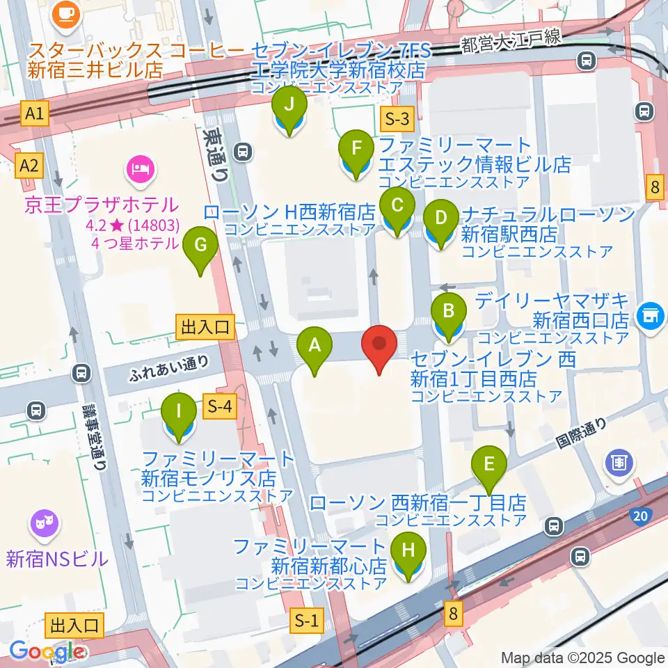EYS音楽教室 新宿スタジオ周辺のコンビニエンスストア一覧地図