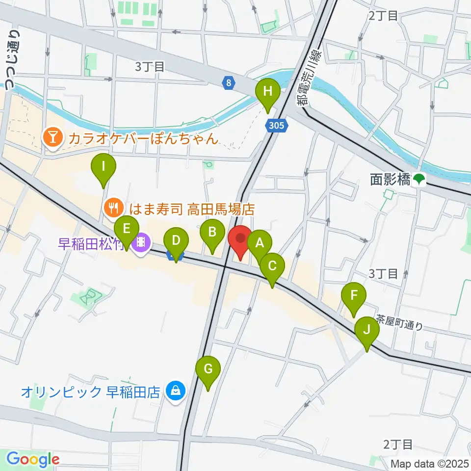 高田馬場新堀ギター音楽院周辺のコンビニエンスストア一覧地図