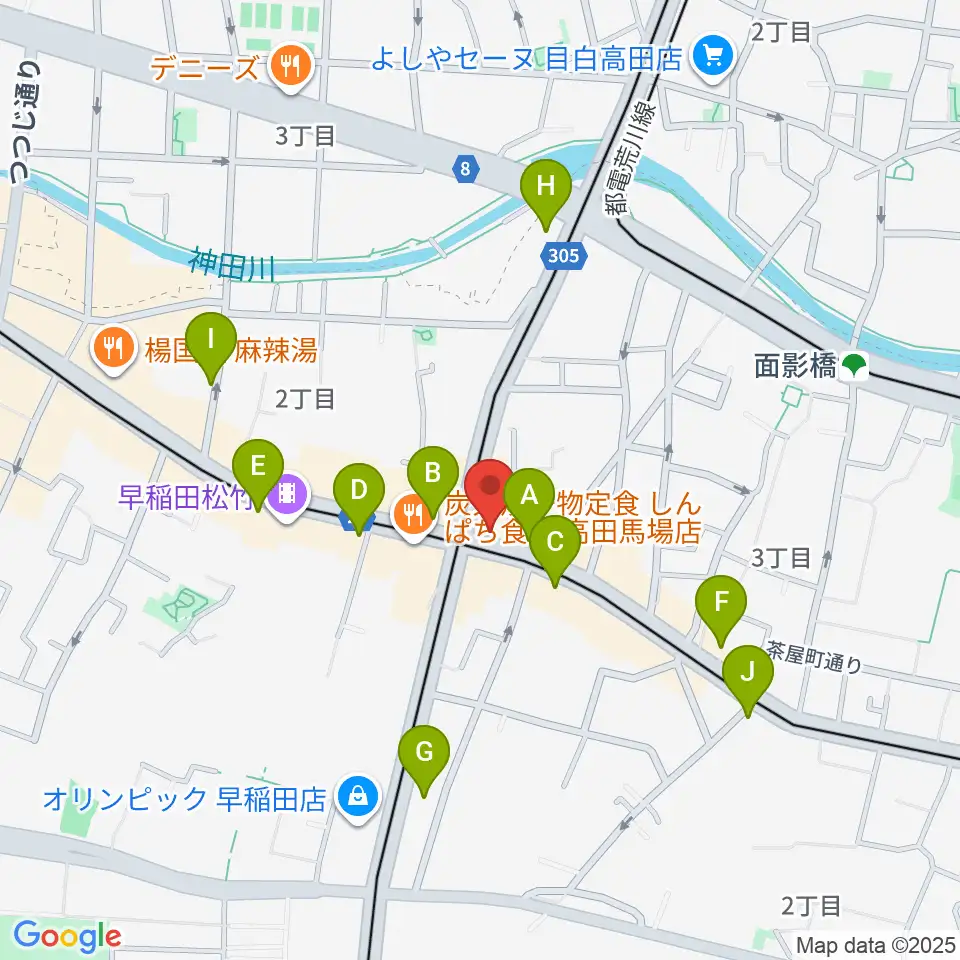 高田馬場新堀ギター音楽院周辺のコンビニエンスストア一覧地図