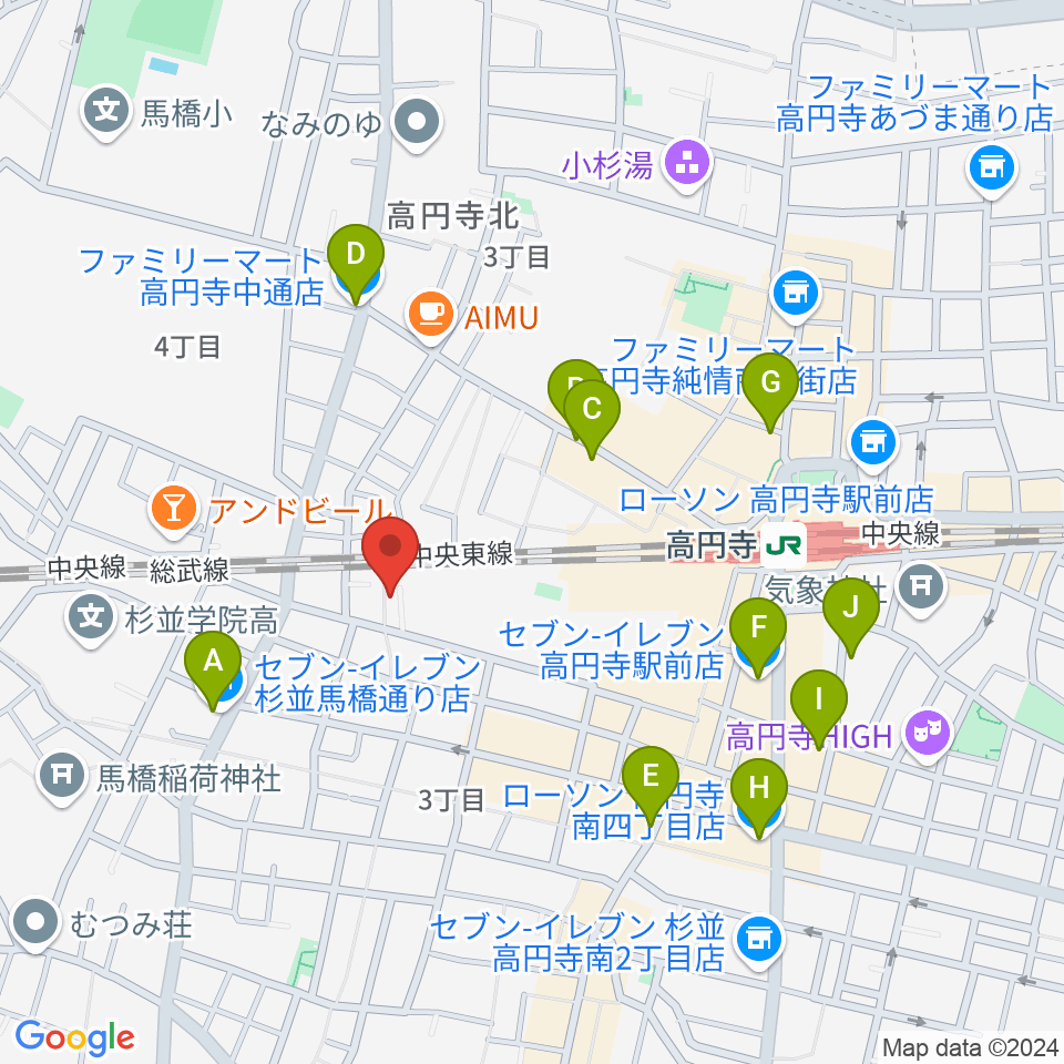 片岡マンドリン研究所周辺のコンビニエンスストア一覧地図