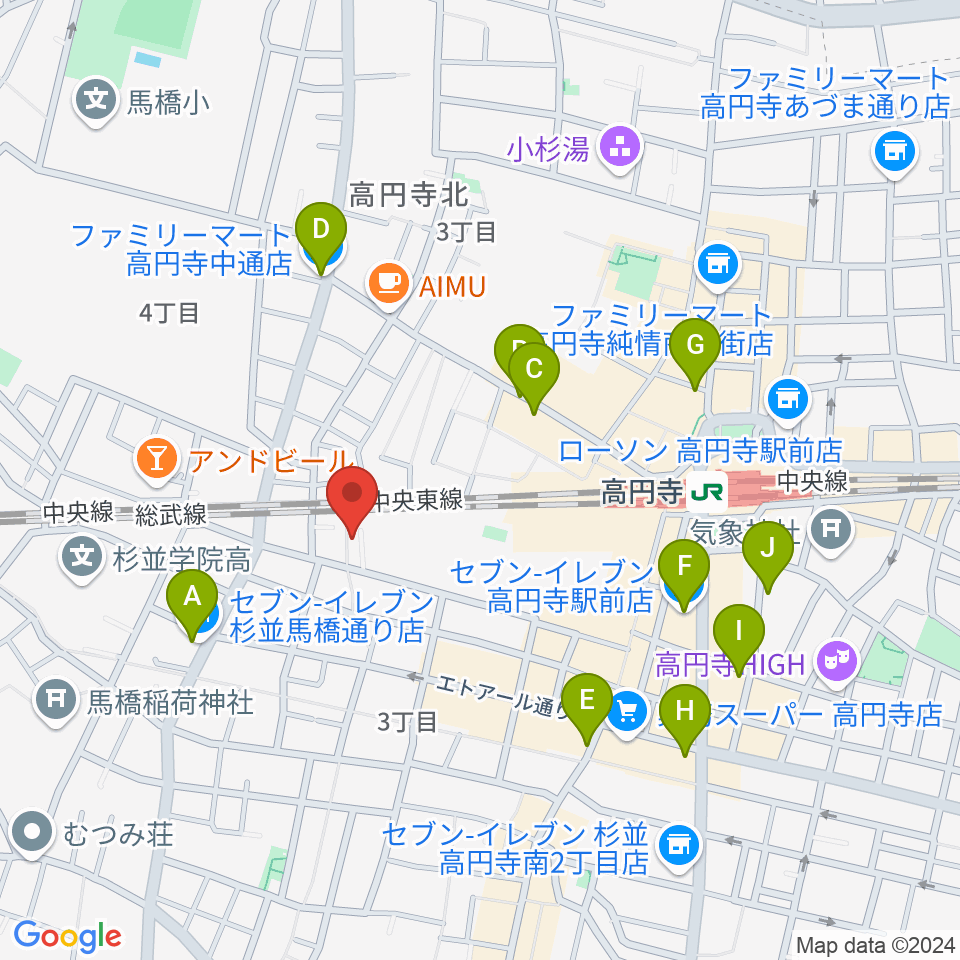 片岡マンドリン研究所周辺のコンビニエンスストア一覧地図