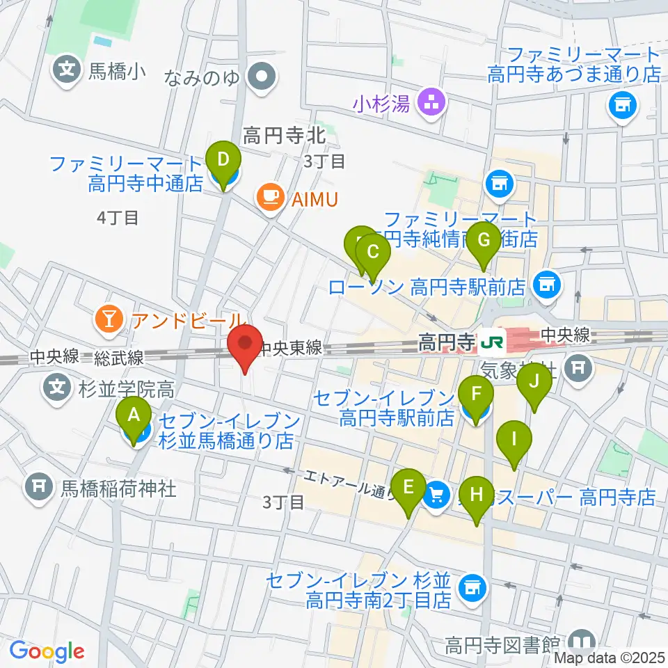 片岡マンドリン研究所周辺のコンビニエンスストア一覧地図