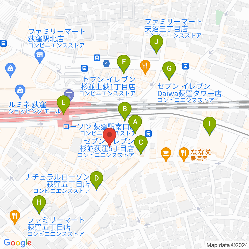 荻窪ミュージックセンター周辺のコンビニエンスストア一覧地図