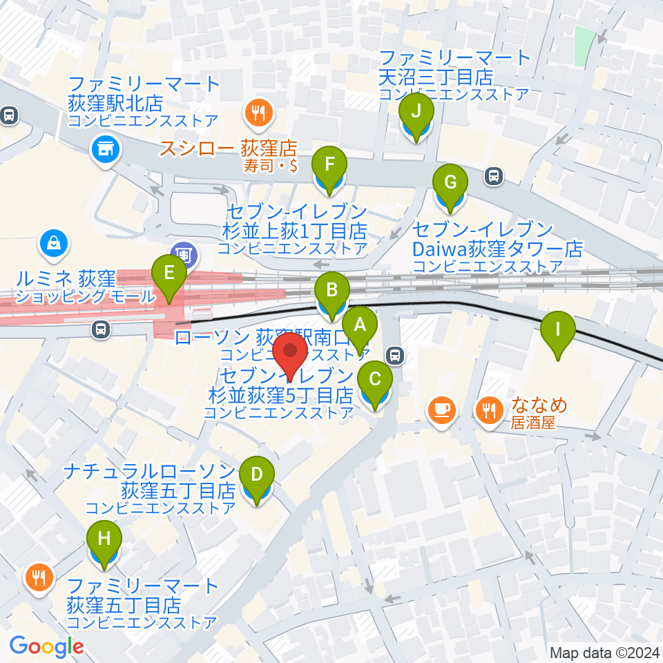 荻窪ミュージックセンター周辺のコンビニエンスストア一覧地図