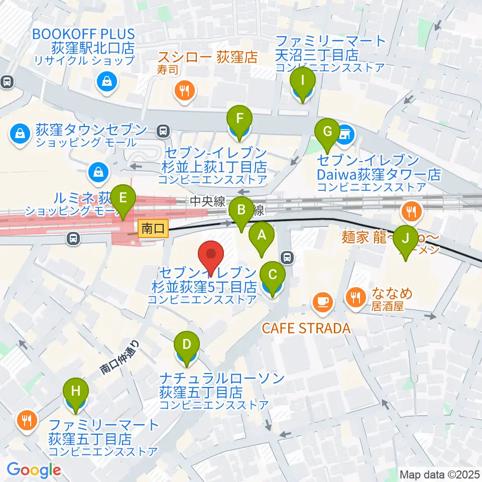 荻窪ミュージックセンター周辺のコンビニエンスストア一覧地図