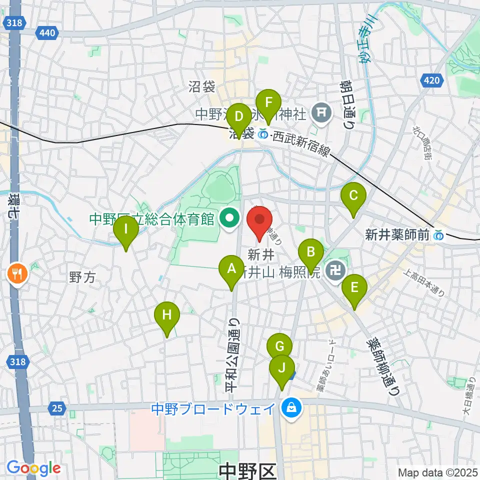 ヒロミュージックスクール沼袋校周辺のコンビニエンスストア一覧地図