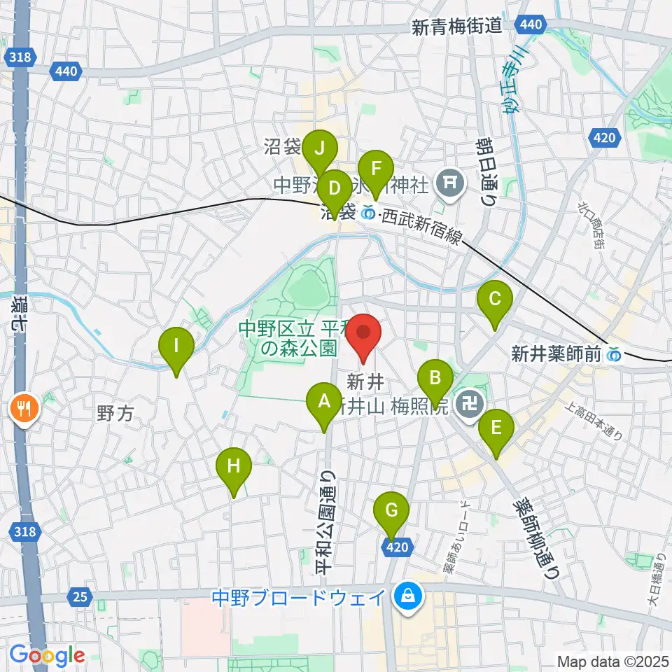 ヒロミュージックスクール沼袋校周辺のコンビニエンスストア一覧地図
