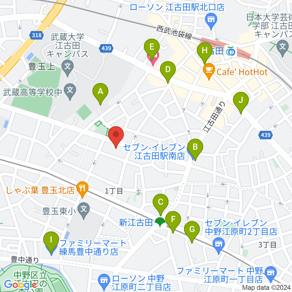 江古田Pスタジオ周辺のコンビニエンスストア一覧地図