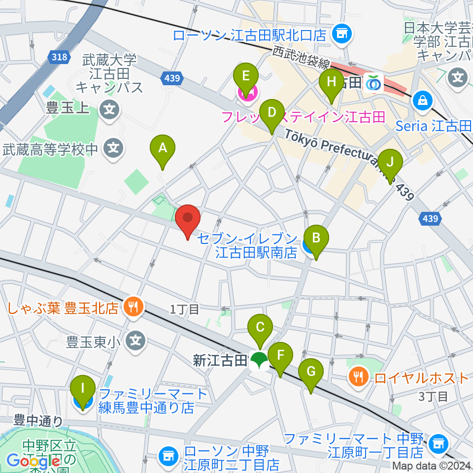 江古田Pスタジオ周辺のコンビニエンスストア一覧地図