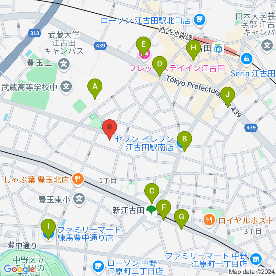 江古田Pスタジオ周辺のコンビニエンスストア一覧地図