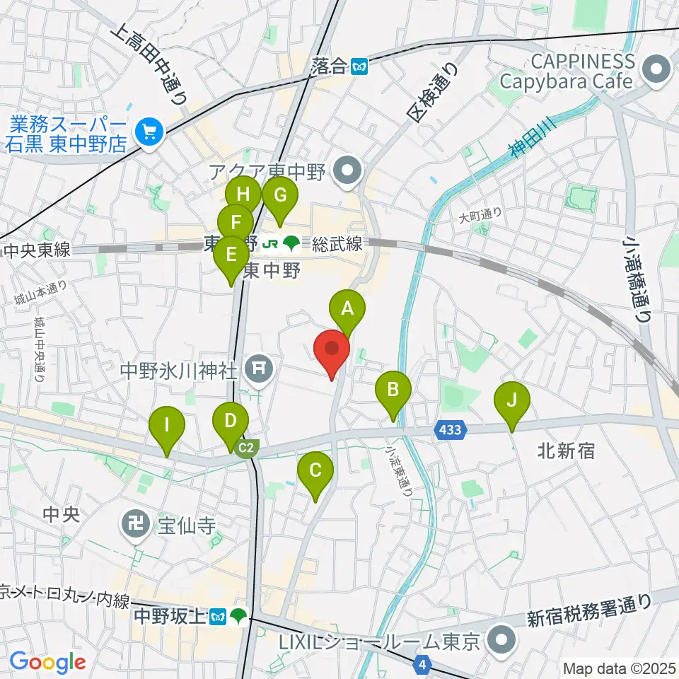 ミオンミュージックスクール東中野教室周辺のコンビニエンスストア一覧地図