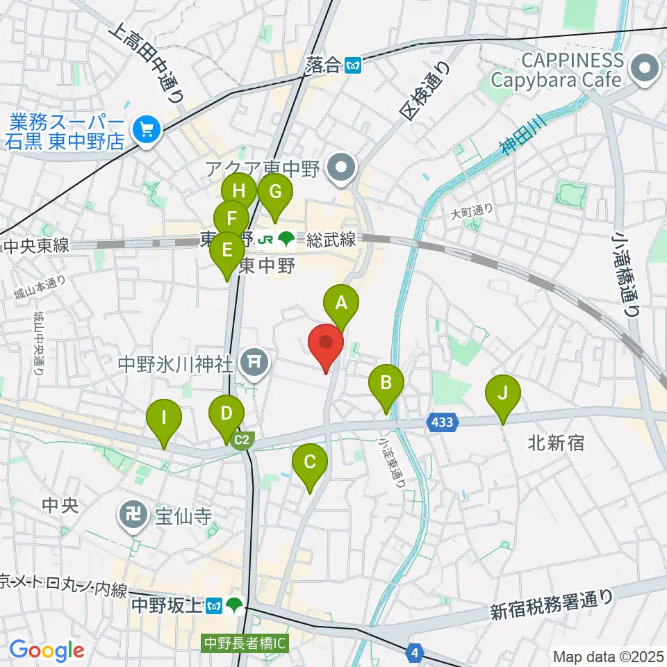 ミオンミュージックスクール東中野教室周辺のコンビニエンスストア一覧地図