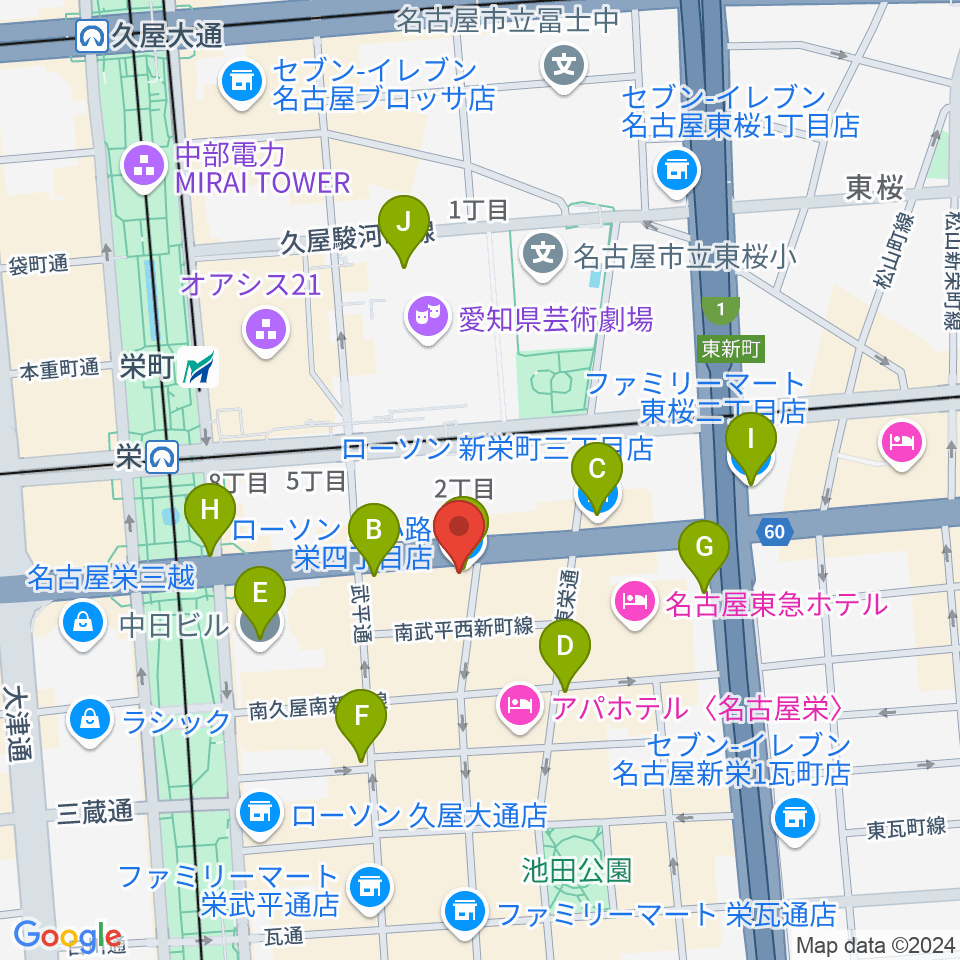 ボーカルスクールVOAT名古屋校周辺のコンビニエンスストア一覧地図