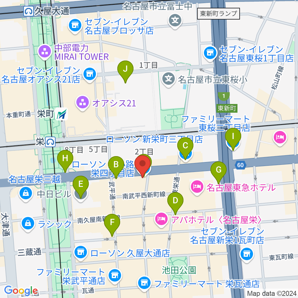 ボーカルスクールVOAT名古屋校周辺のコンビニエンスストア一覧地図