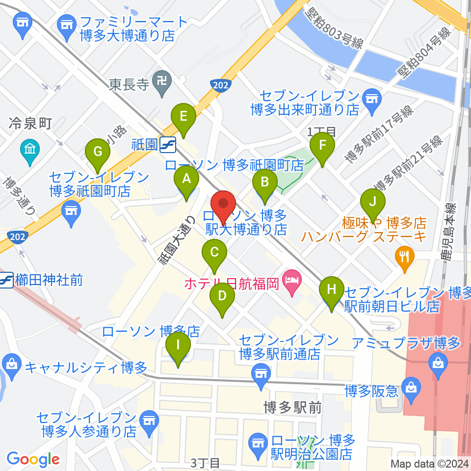 ボーカルスクールVOAT 福岡校周辺のコンビニエンスストア一覧地図