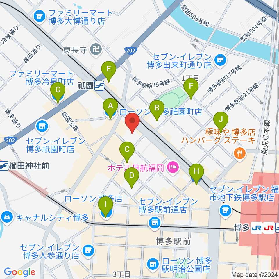 ボーカルスクールVOAT 福岡校周辺のコンビニエンスストア一覧地図