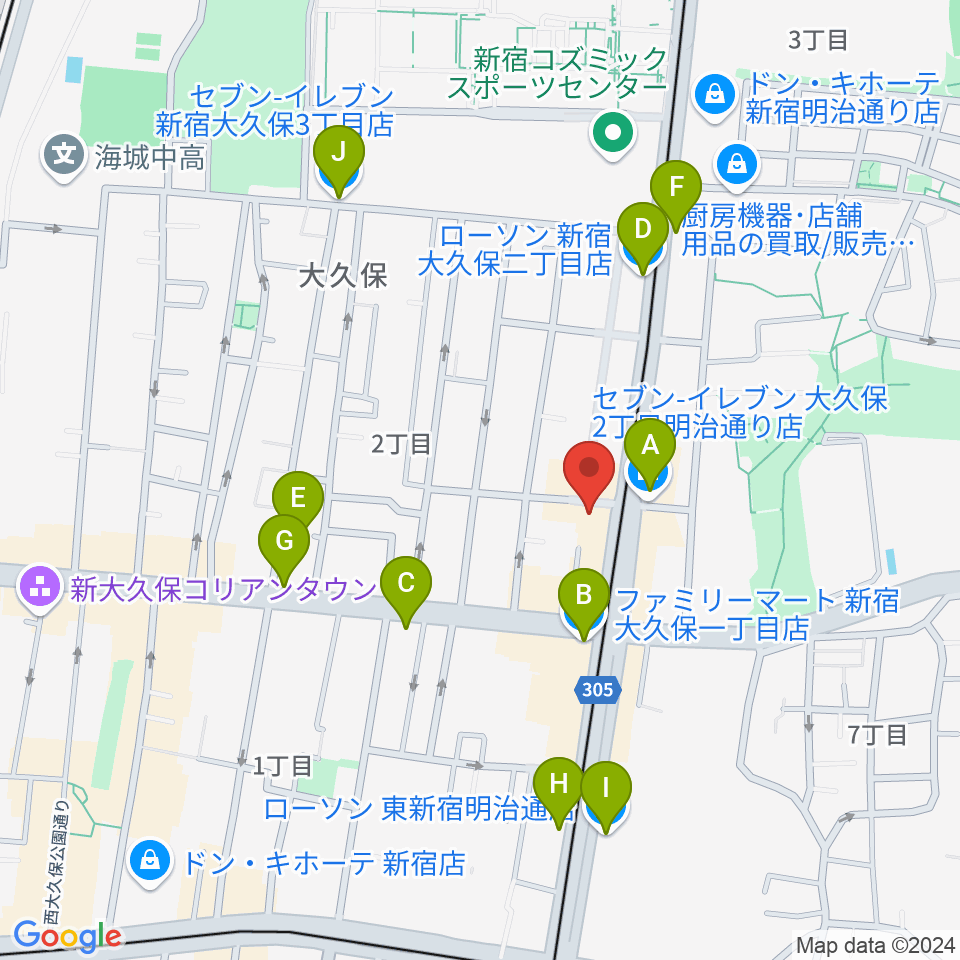 新宿Cat's hole周辺のコンビニエンスストア一覧地図