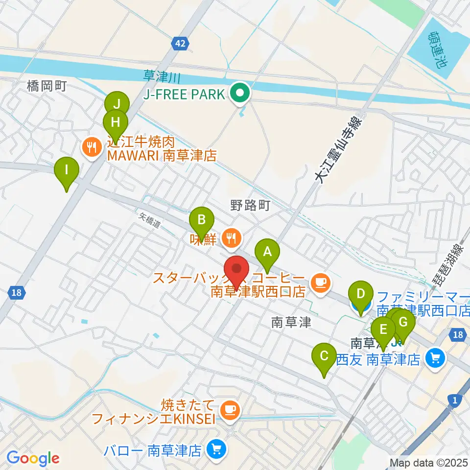 ロマン楽器 草津本店・ロマンホール周辺のコンビニエンスストア一覧地図
