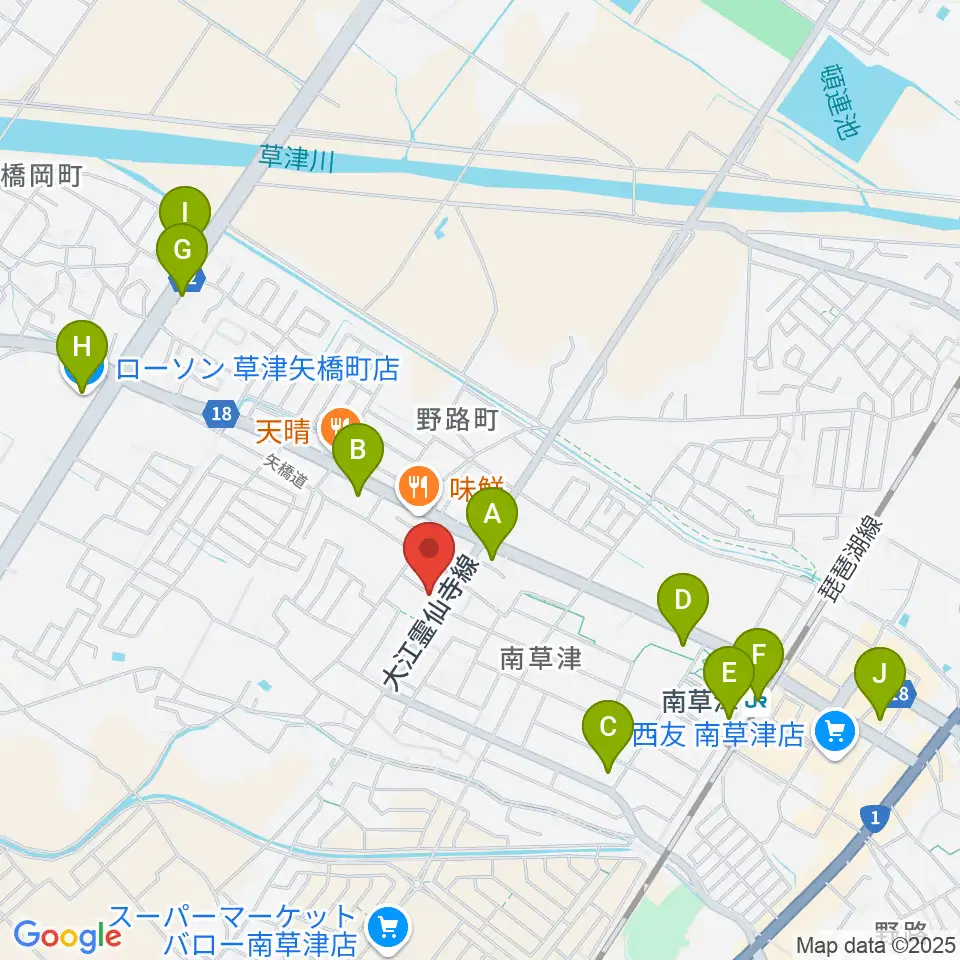 ロマン楽器 草津本店・ロマンホール周辺のコンビニエンスストア一覧地図