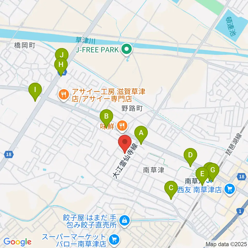 ロマン楽器 草津本店・ロマンホール周辺のコンビニエンスストア一覧地図