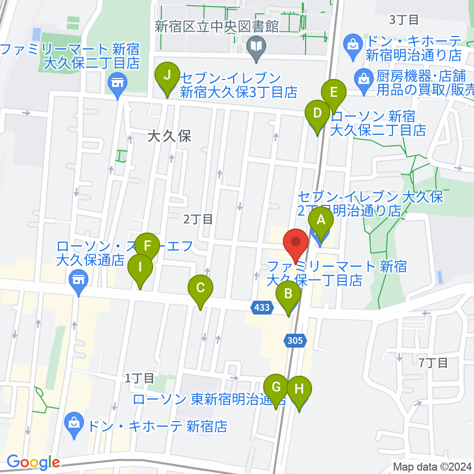 新宿グラムシュタイン周辺のコンビニエンスストア一覧地図