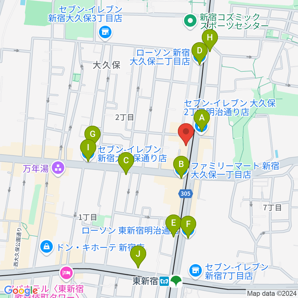 新宿グラムシュタイン周辺のコンビニエンスストア一覧地図