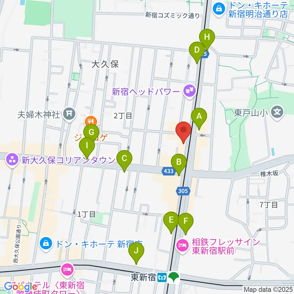 新宿グラムシュタイン周辺のコンビニエンスストア一覧地図