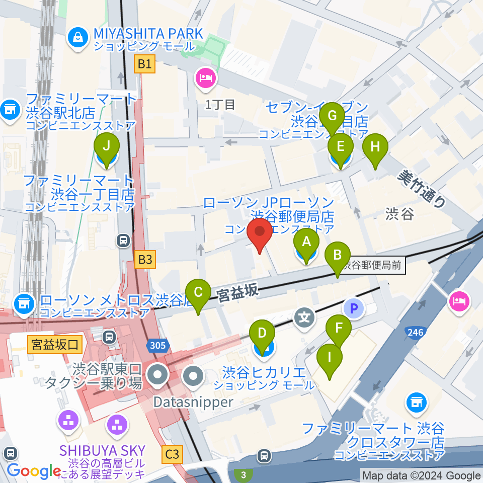 パワフルヴォイスヴォーカルスクール渋谷校周辺のコンビニエンスストア一覧地図