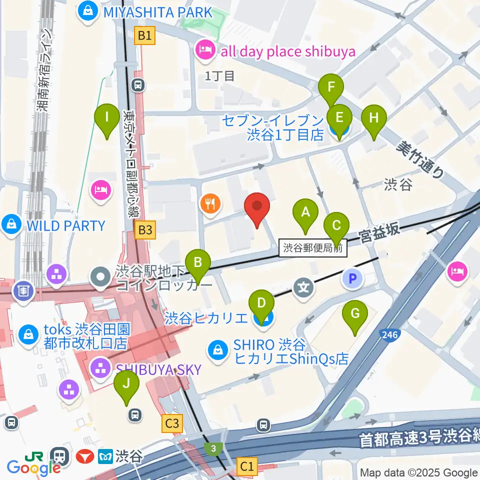 パワフルヴォイスヴォーカルスクール渋谷校周辺のコンビニエンスストア一覧地図