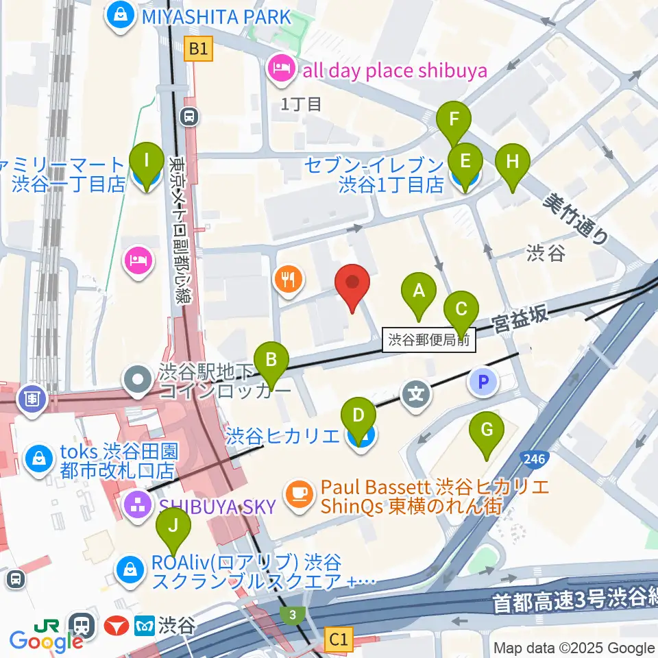 パワフルヴォイスヴォーカルスクール渋谷校周辺のコンビニエンスストア一覧地図