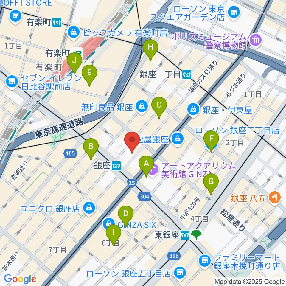 銀座十字屋ハープ&フルートサロン周辺のコンビニエンスストア一覧地図