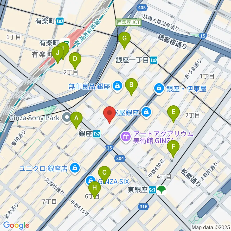 銀座十字屋ハープ＆フルートサロン周辺のコンビニエンスストア一覧地図