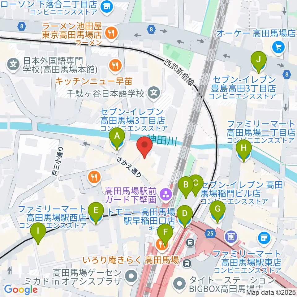 ペペタスギター教室 高田馬場教室周辺のコンビニエンスストア一覧地図