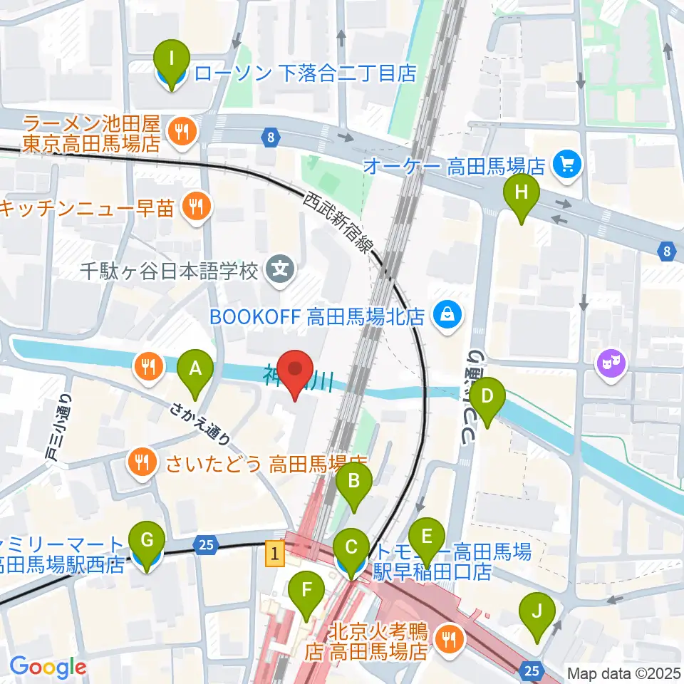 ペペタスギター教室 高田馬場教室周辺のコンビニエンスストア一覧地図