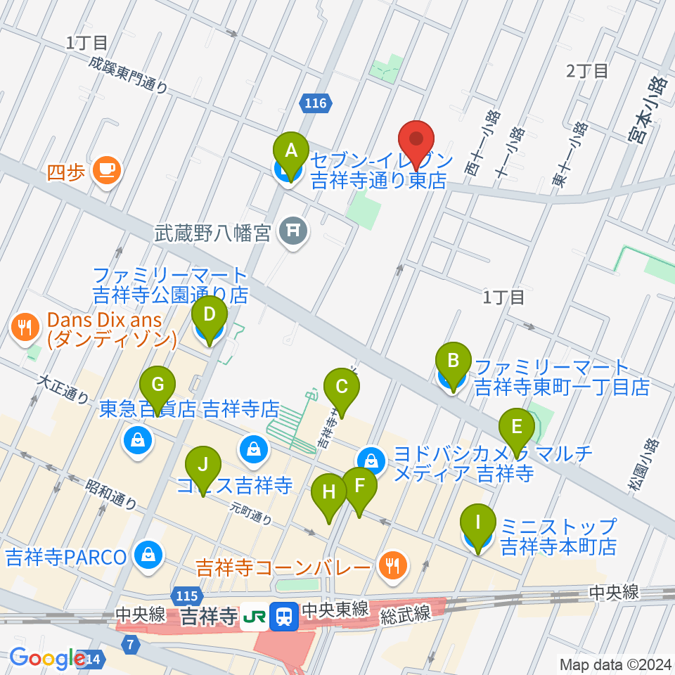 スズキ・メソード吉祥寺センター周辺のコンビニエンスストア一覧地図