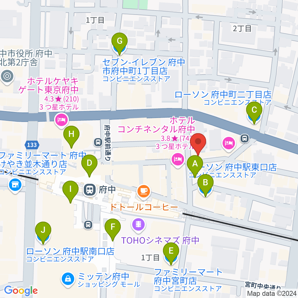 東京府中ギター教室周辺のコンビニエンスストア一覧地図