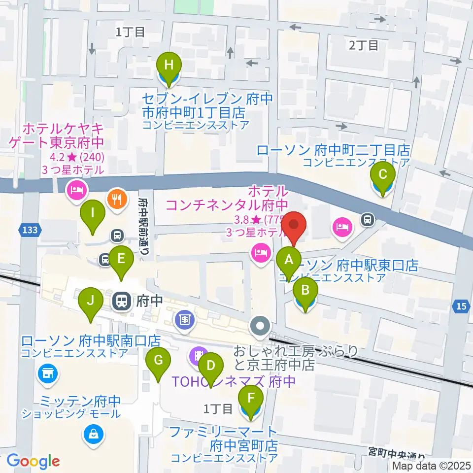 東京府中ギター教室周辺のコンビニエンスストア一覧地図