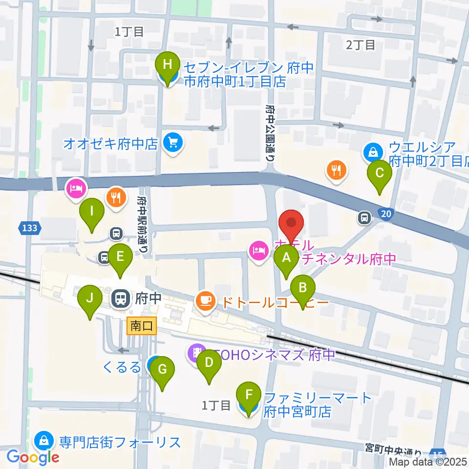 東京府中ギター教室周辺のコンビニエンスストア一覧地図