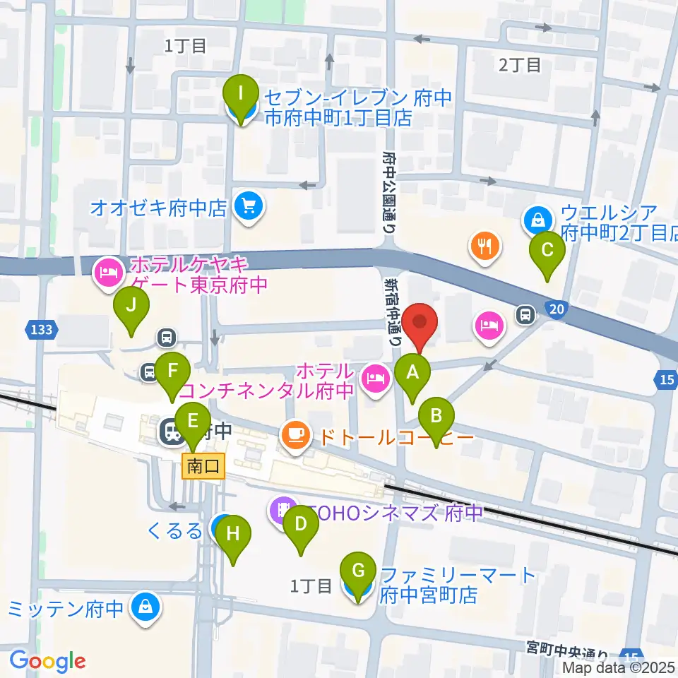 東京府中ギター教室周辺のコンビニエンスストア一覧地図