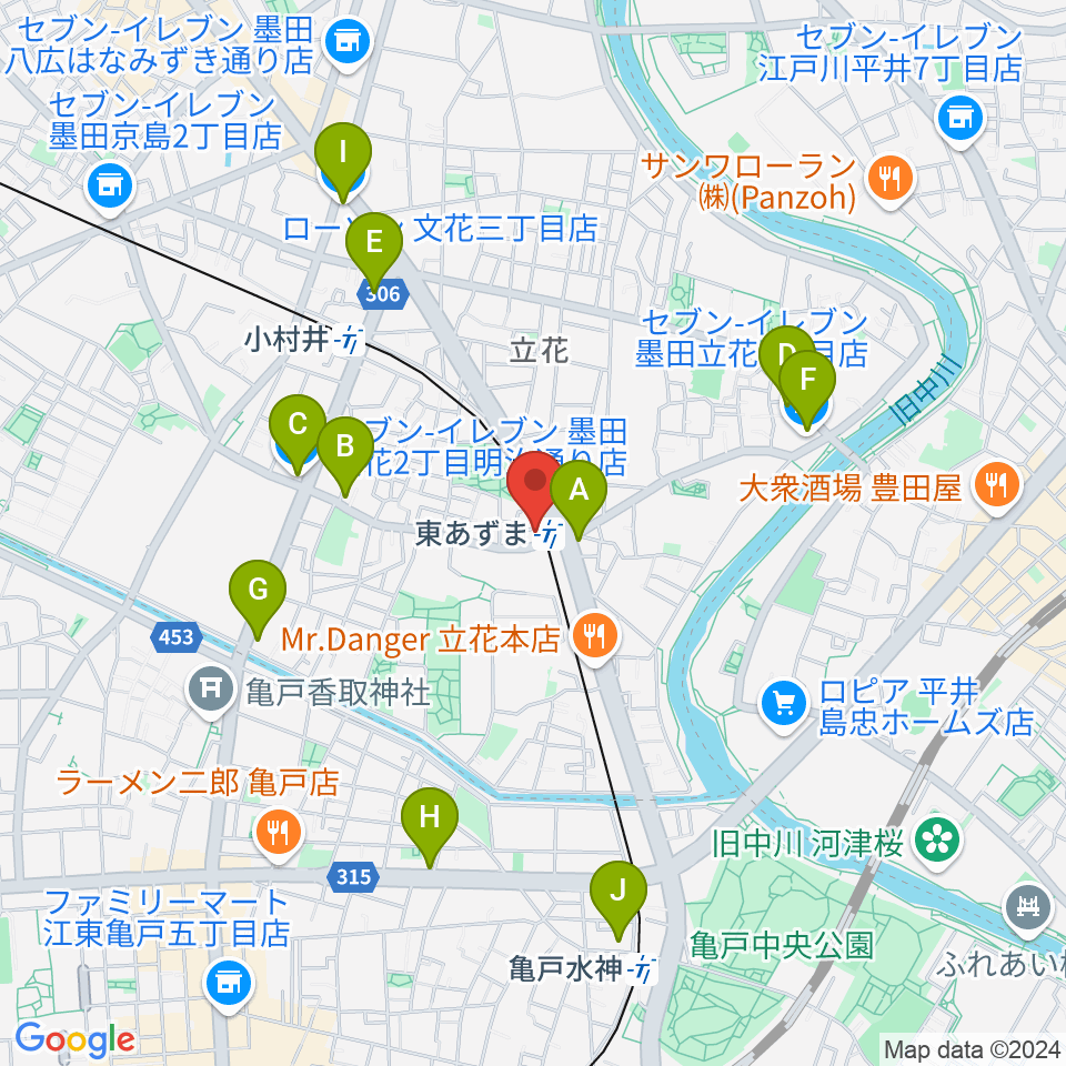 日本二胡学院周辺のコンビニエンスストア一覧地図