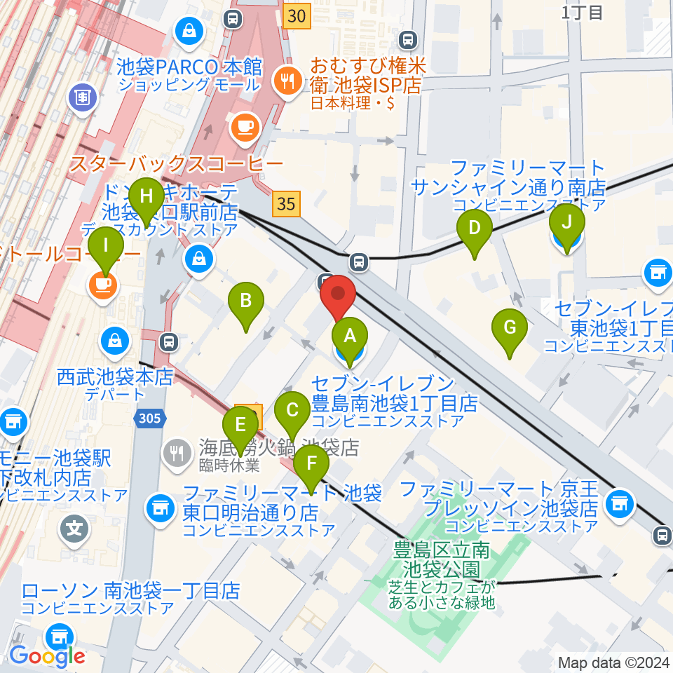 IMC池袋音楽学院周辺のコンビニエンスストア一覧地図