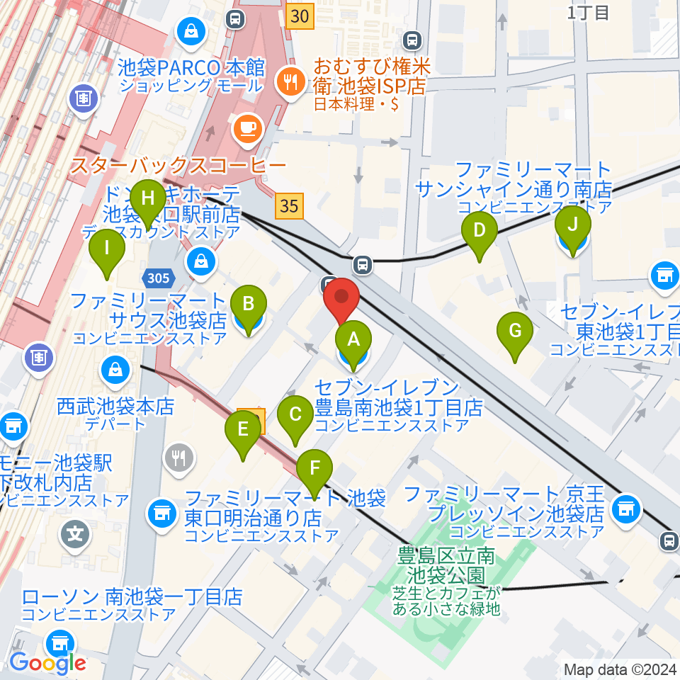 IMC池袋音楽学院周辺のコンビニエンスストア一覧地図