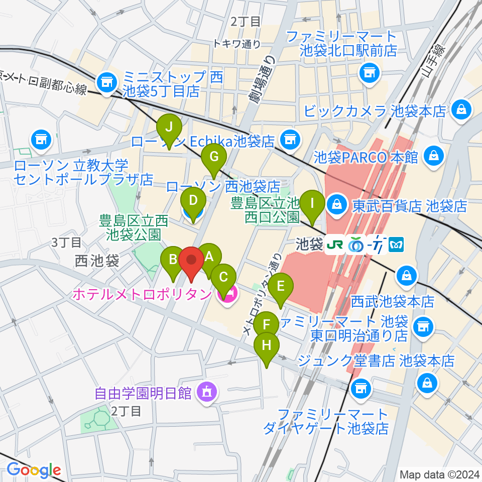 シャイニングボーカル教室 池袋本校周辺のコンビニエンスストア一覧地図