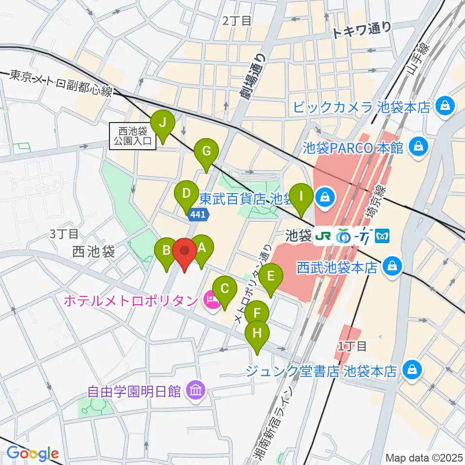 シャイニングボーカル教室 池袋本校周辺のコンビニエンスストア一覧地図