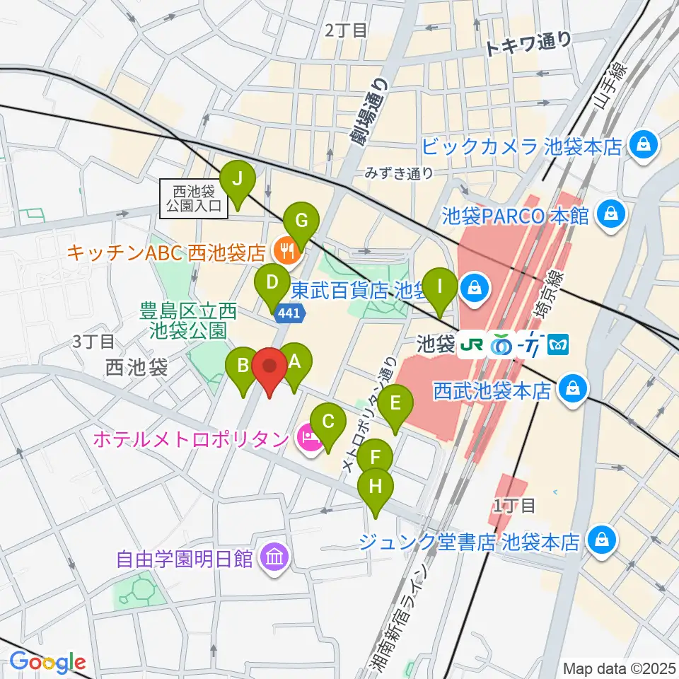 シャイニングボーカル教室 池袋本校周辺のコンビニエンスストア一覧地図