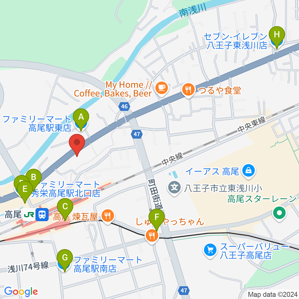 高尾みどり館 音楽教室周辺のコンビニエンスストア一覧地図